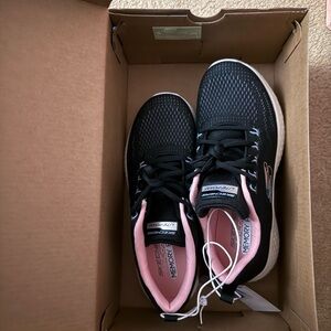 Skechers Black and Pink Athletic Sneakers with Cushioned Soles